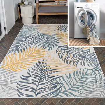 Calypso Coastal Casual Palm Frond Reversible Machine-Washable Indoor/Outdoor Area Rug